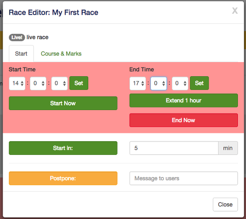 Live Race Editor Start tab