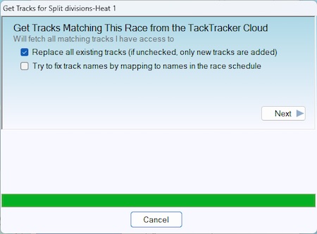 Get Tracks matching race dialog