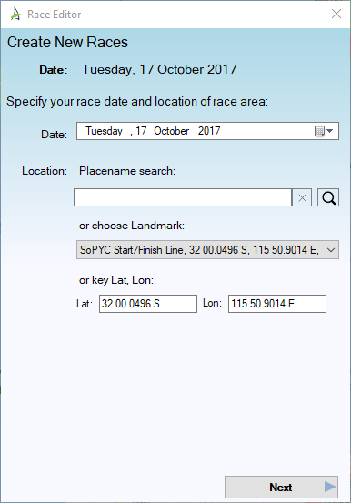 Create Races - race date and location