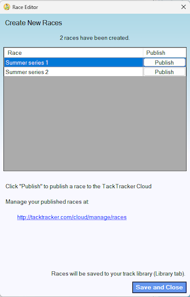 Create Races - publish