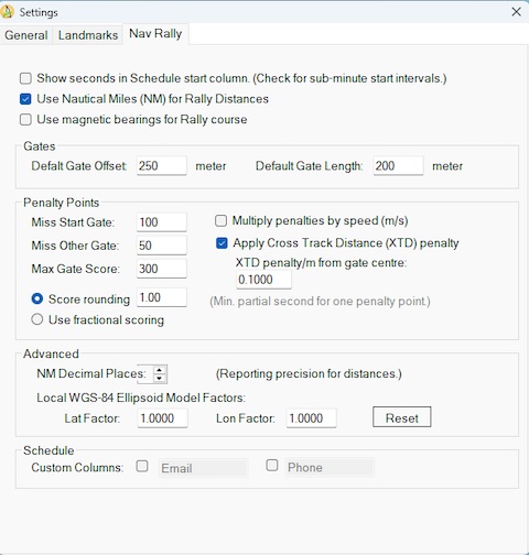 Navigation Rally Settings