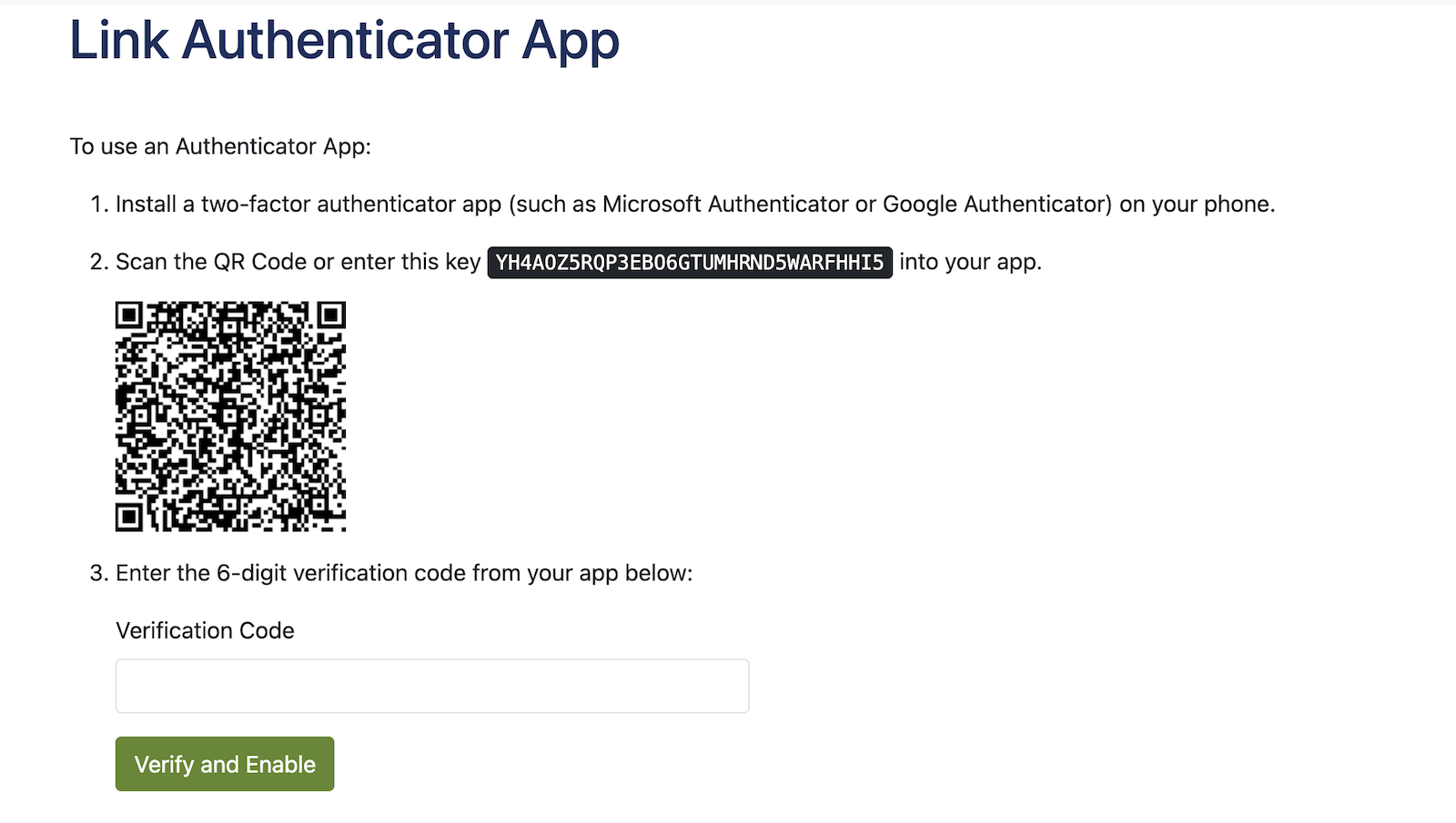 Link Authenticator page